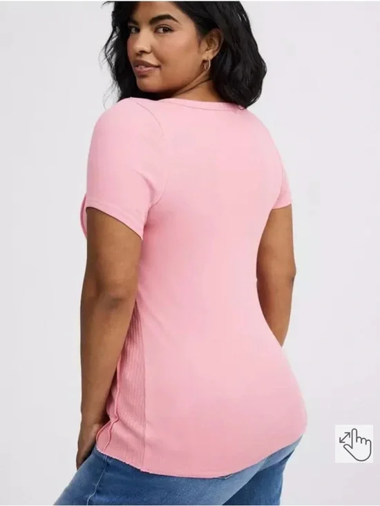 Torrid Pink Short-Sleeve Knit Tee with Button Placket -Size 2X - Picture 3 of 10